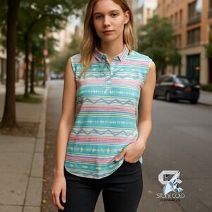 Bad Birdie Sleeveless Polo Golf Shirt XL Salty Savage Blue Yellow Pink NWT UPF50